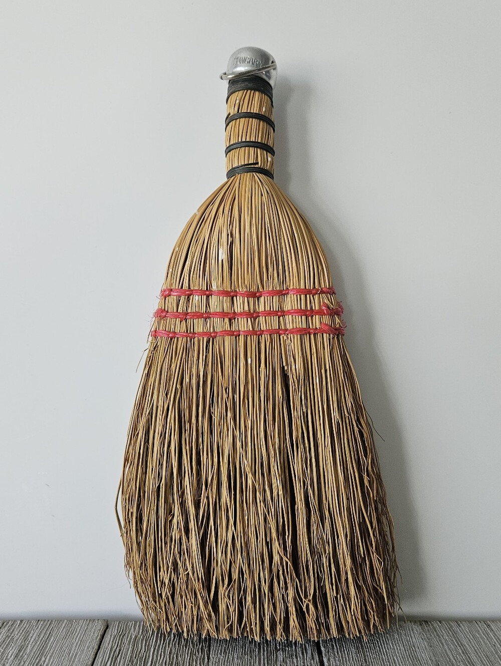 Vintage Handheld 11.5" Straw  Broom Whisk with Metal Hanging Loop Made in Hungar